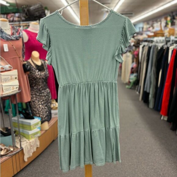Olivia Rae Ladies MED Green and White Striped Dress - Picture 4 of 6